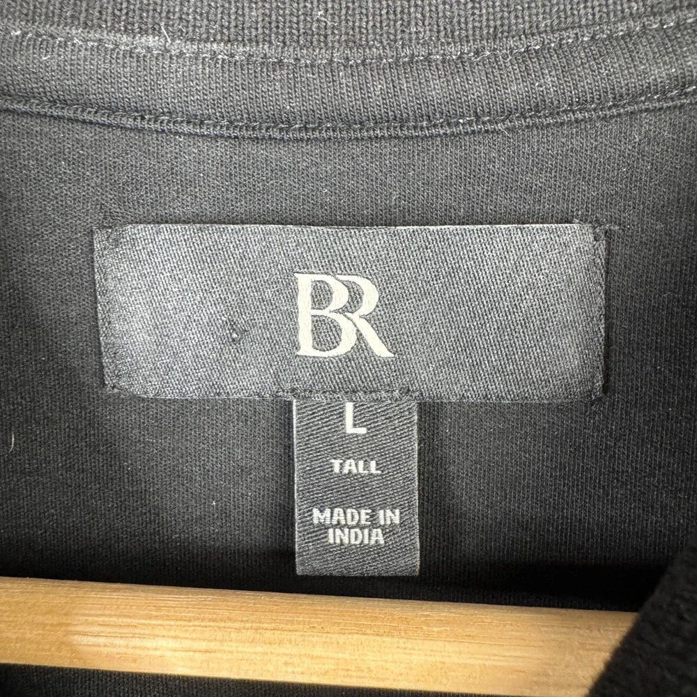 Banana Republic Mens Large Tall Black Tipped Full Button 100% Cotton Polo Shirt
